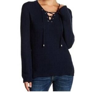 Romeo + Juliet Couture Sweater Women S Lace Up Rib Knit Charcoal Gray